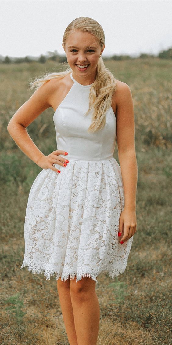 Short White Party Dresses Dancing Dresses Lace Campbell Homecoming Dresses CD19692