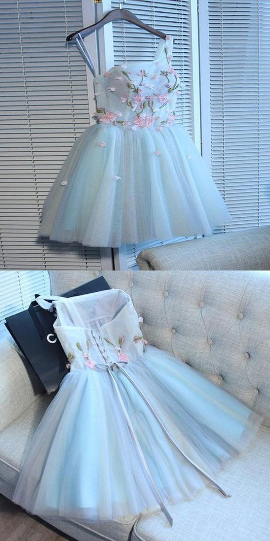 Light Homecoming Dresses Jadyn Sky Blue One Shoulder Short/Mini Drsess Juniors CD1991