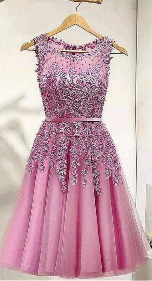 Pink Tamia Lace Homecoming Dresses Short Party Dress Appliques CD20330