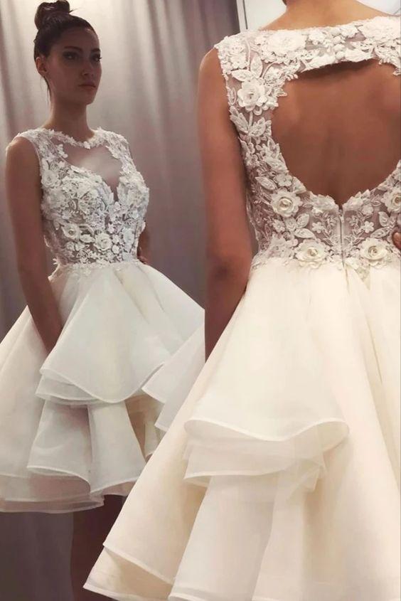 Round Neck Short Homecoming Dresses Noelle Ivory CD21128