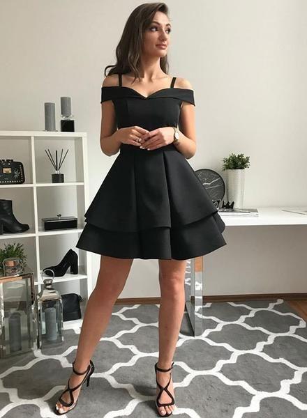 Cute Black Homecoming Dresses Cristina V Neck Short CD215
