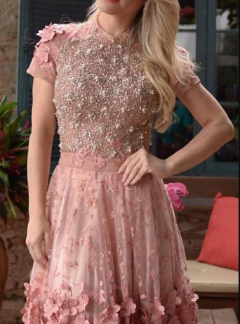 Popular Appliques Vogue A-Line Dusty High Homecoming Dresses Piper Pink Neck With Beading CD2173