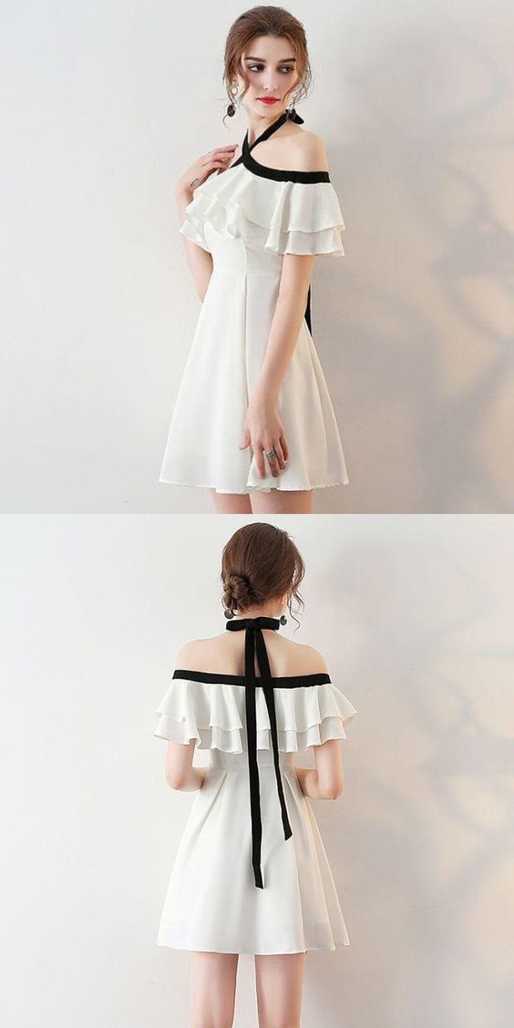 Short Deanna Chiffon Homecoming Dresses Off Shoulder Halter Knee-Length CD220