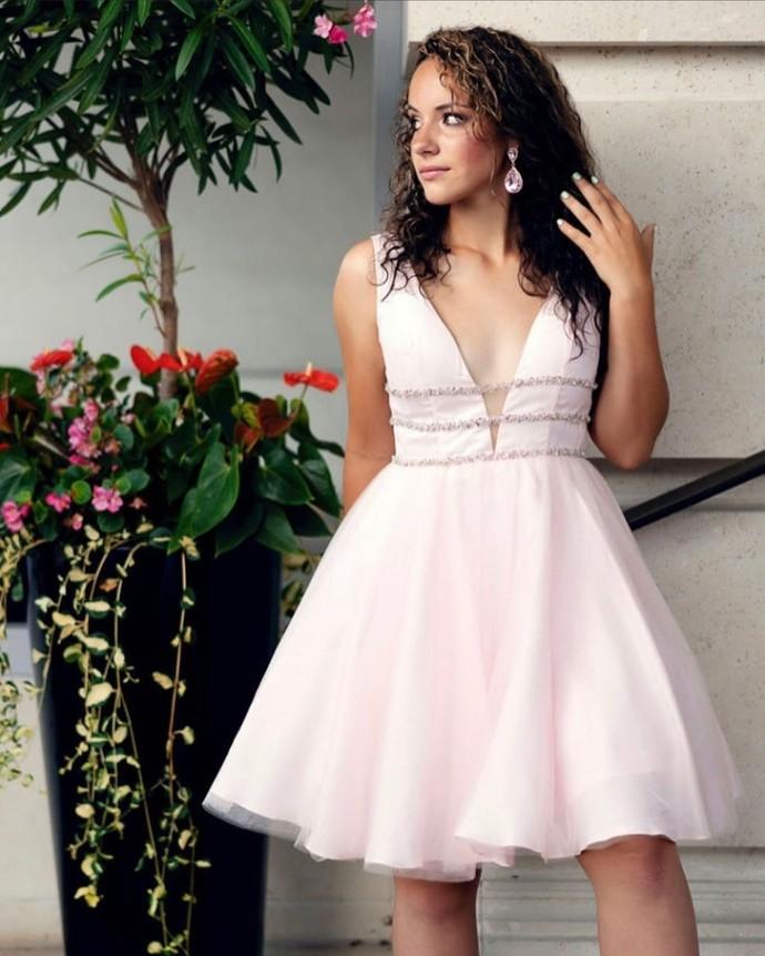New Arrival V-Neck A-Line Cheap Rachel Homecoming Dresses CD22371