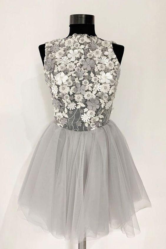Sasha Homecoming Dresses Gray Tulle CD22489