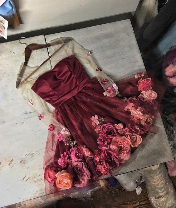 A-Line Homecoming Dresses Makenzie Short Floral CD23003