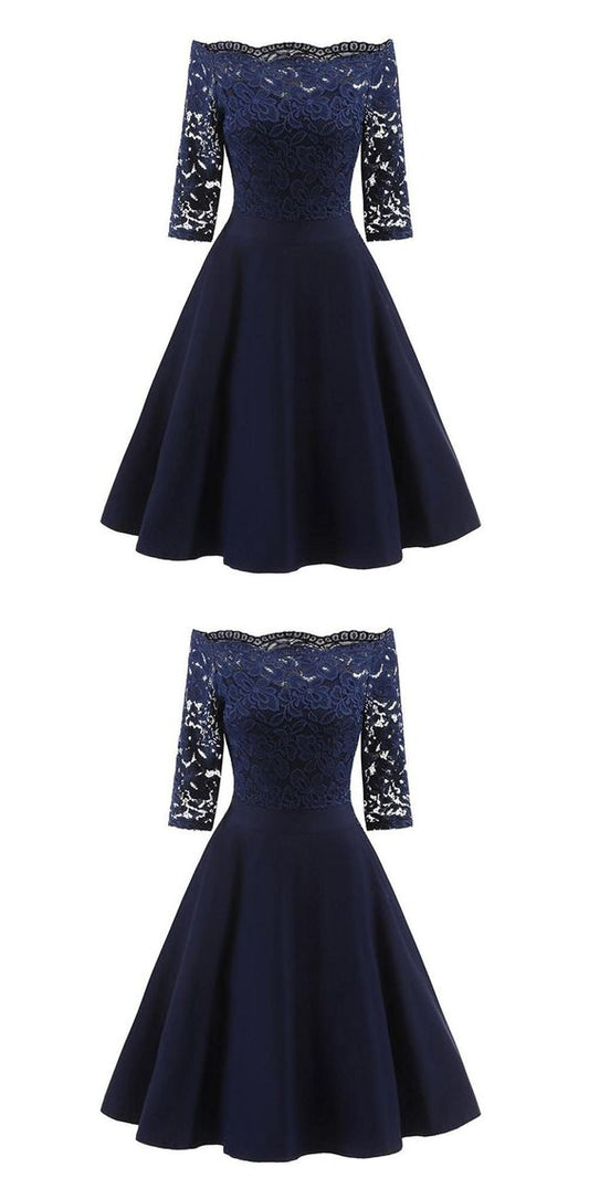 Perfect Navy Blue Off The Shoulder Homecoming Dresses Rylee CD23148