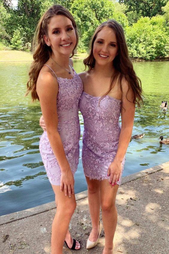 Lavender Short Tight Lace Homecoming Dresses Eden CD23255