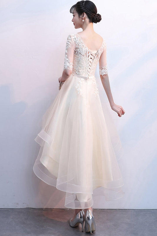 CHAMPAGNE Ursula Homecoming Dresses LACE HIGH LOW CD23510
