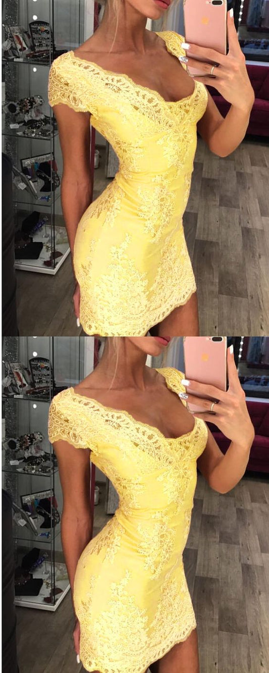 Homecoming Dresses Lace Elisa Yellow Bodycon CD2372