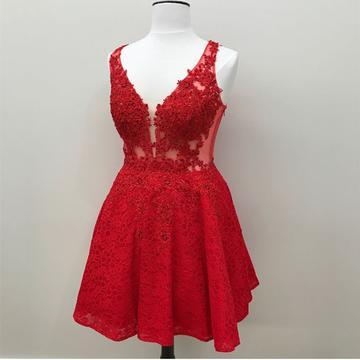 Short Mini Lace Danika Homecoming Dresses Cocktail Beaded Dresses V Neck CD23904