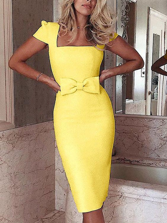 Square Neck Homecoming Dresses Hortensia Bowknot CD2406