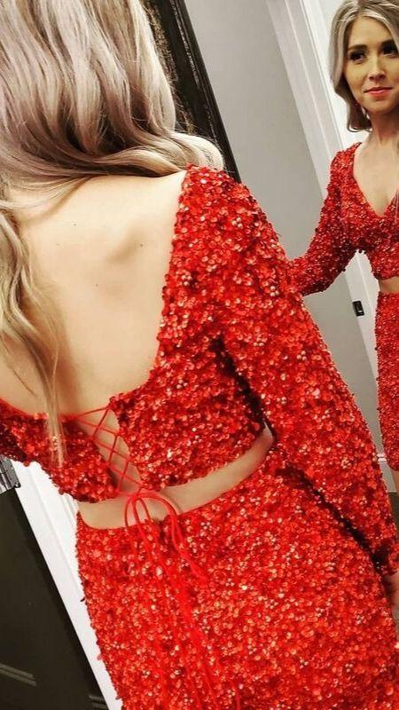 Short Summer Homecoming Dresses Red Sequin CD24183
