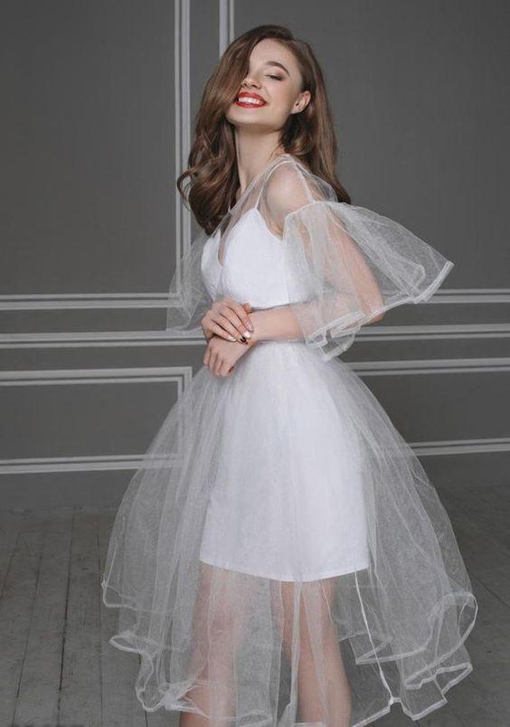 White Tulle A-Line Liberty Homecoming Dresses CD24345