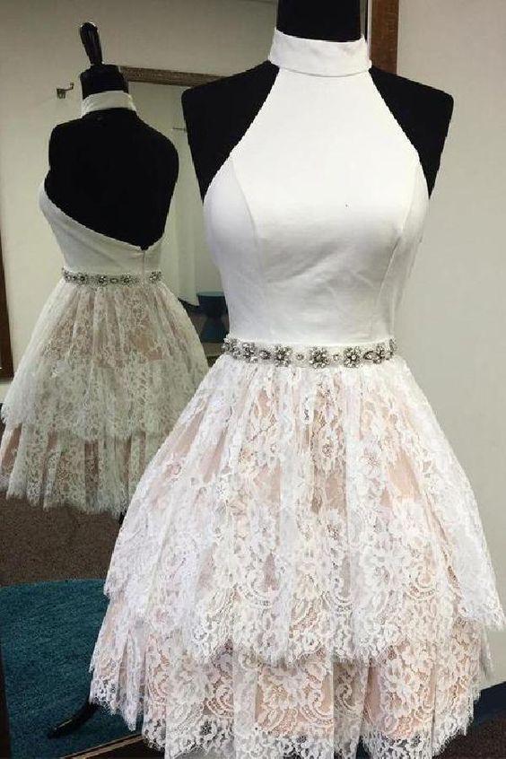 White Ella Lace Homecoming Dresses CD2459