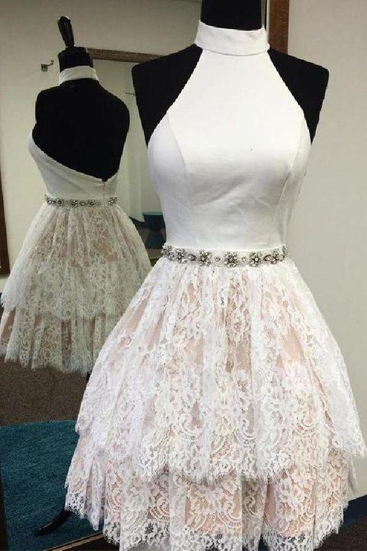 White Ella Lace Homecoming Dresses CD2459