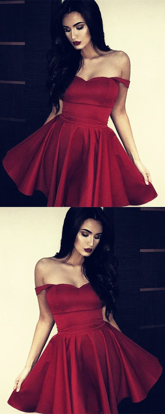 Danika Homecoming Dresses Sweetheart Off Shoulder Burgundy CD2461