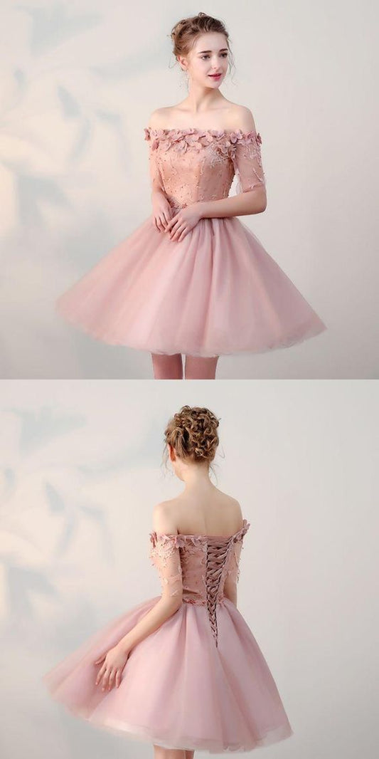 Kaylee Homecoming Dresses Off Shoulder Tulle Appliqued CD249