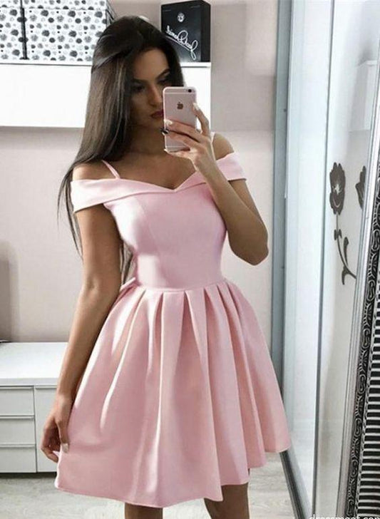 Short Off Shoulder Cocktail Rosa Pink Homecoming Dresses Graduation Dresses CD269