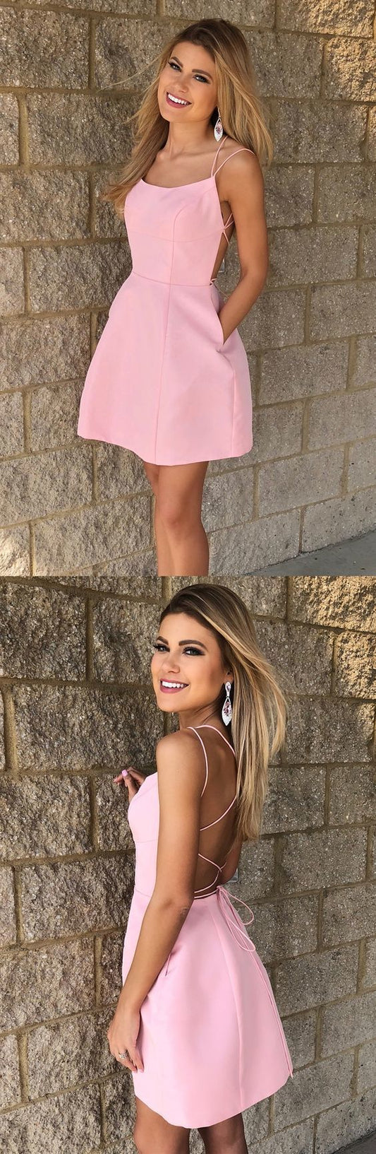 Short Homecoming Dresses Janet Pink With Pockets CD276