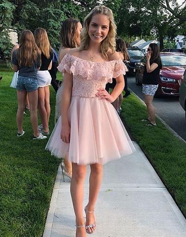 Beautiful Cute 2024 Beryl Lace Homecoming Dresses Short CD277
