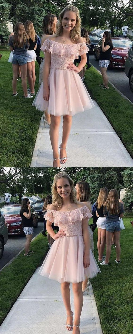 Beautiful Cute 2024 Beryl Lace Homecoming Dresses Short CD277