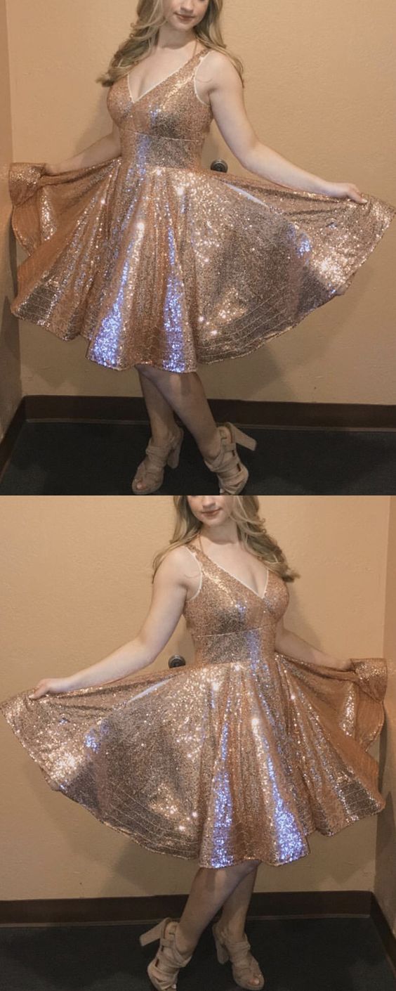 Chelsea Homecoming Dresses Gold Sequin CD2826