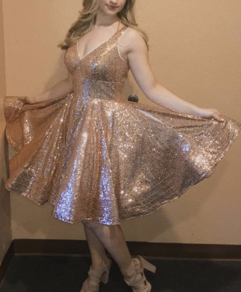 Chelsea Homecoming Dresses Gold Sequin CD2826