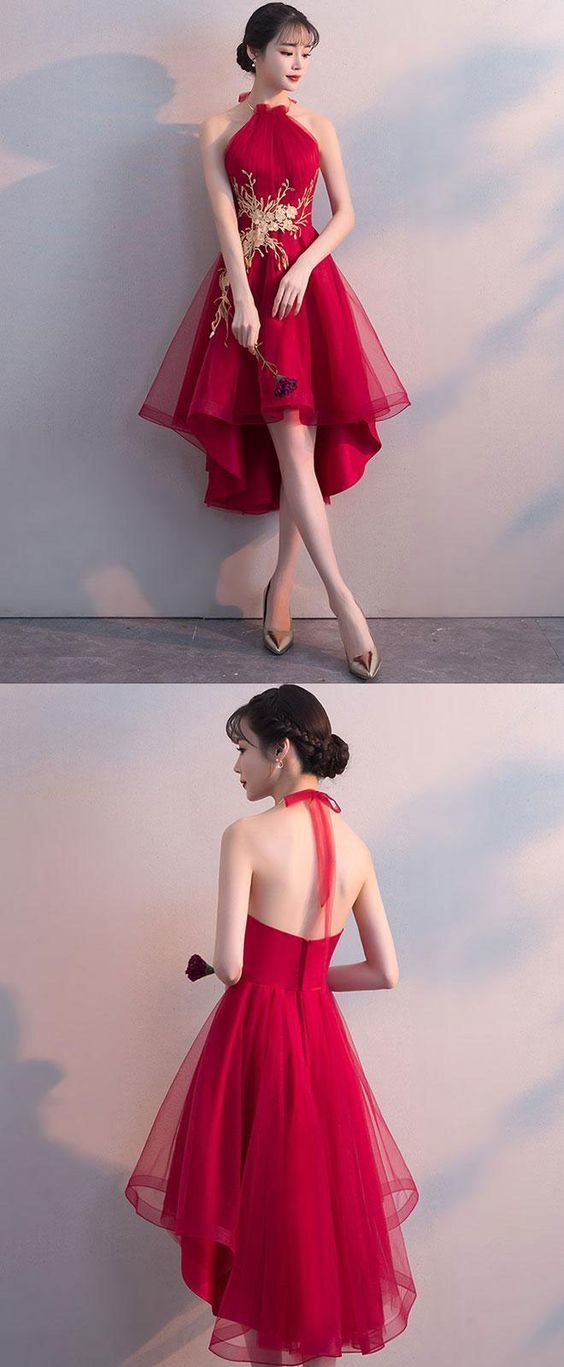 Homecoming Dresses Sadie Halter Red Tulle A-Line Sleeveless Short CD285