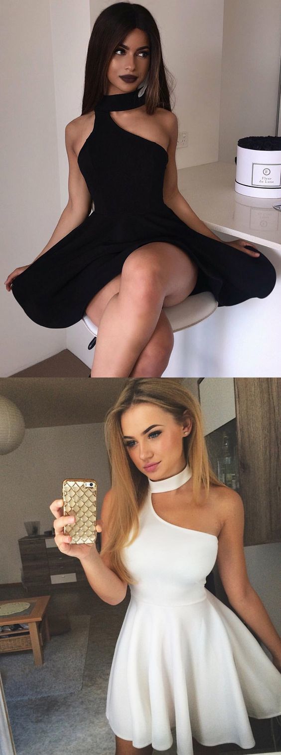 A-Line High Homecoming Dresses Vanessa Neck Sleeveless Short Black Cheap CD29