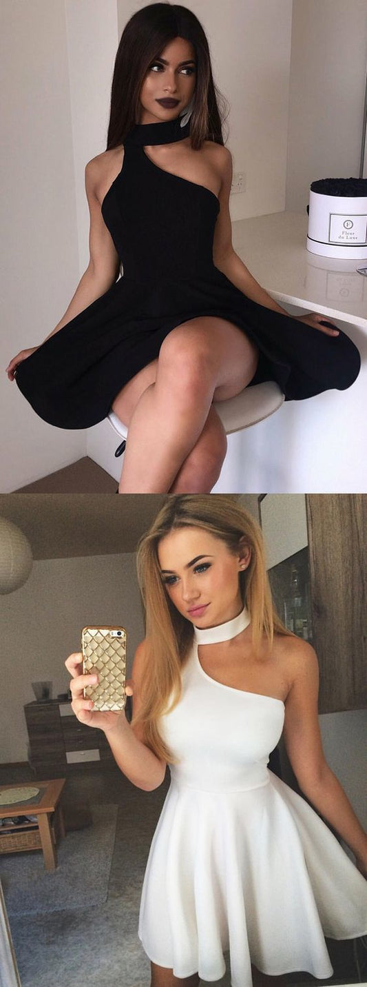 A-Line High Homecoming Dresses Vanessa Neck Sleeveless Short Black Cheap CD29