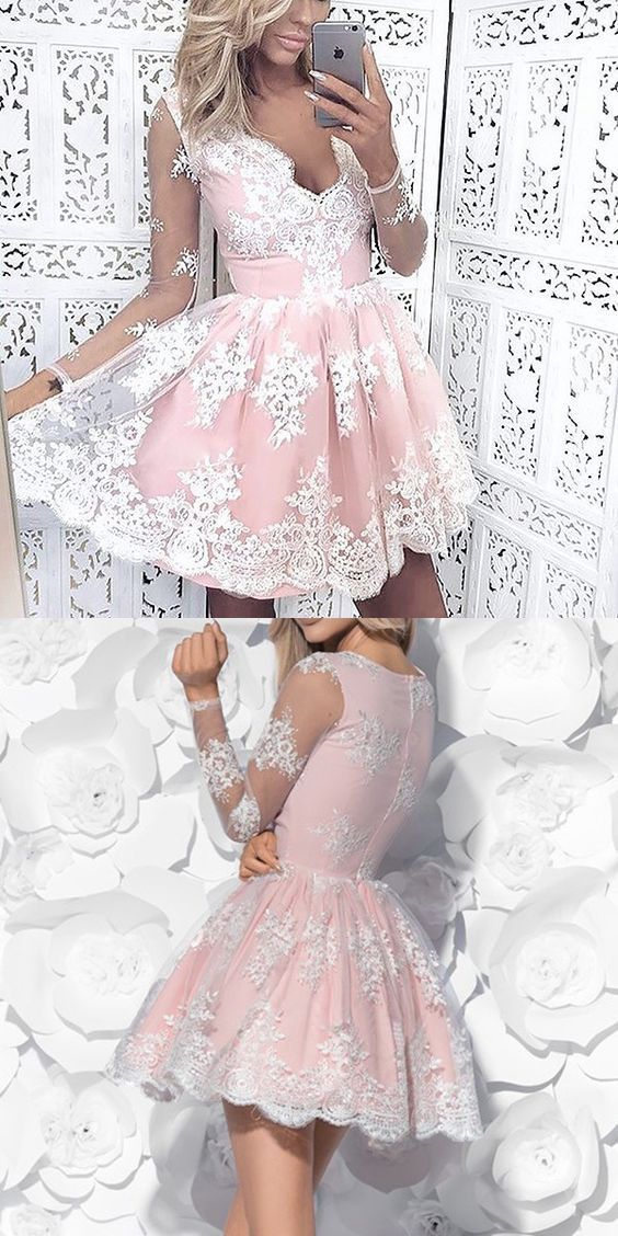 Short Homecoming Dresses Pink Lace Allisson Short Party Dress Dancing Dress CD295