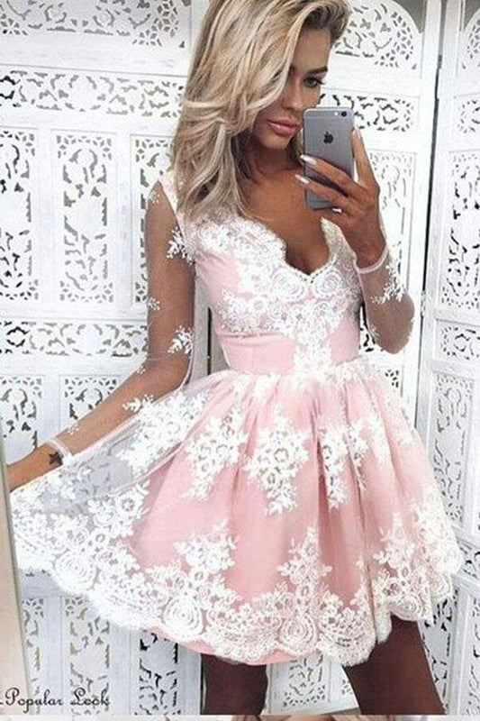 Short Homecoming Dresses Pink Lace Allisson Short Party Dress Dancing Dress CD295