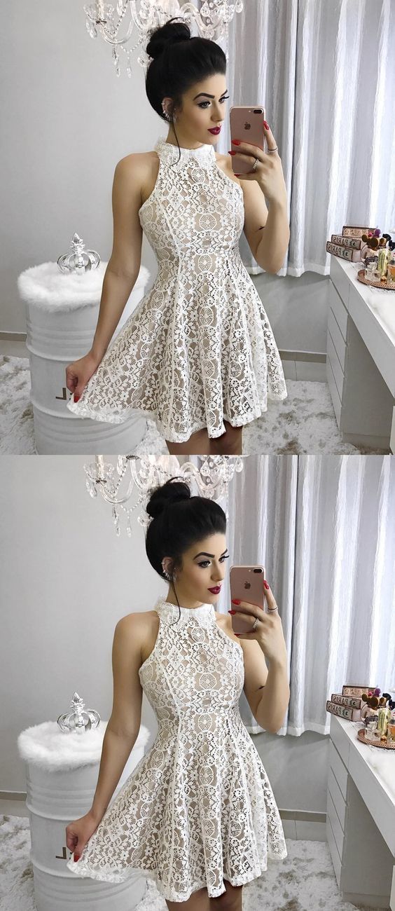 Fashion Caroline Homecoming Dresses Lace A-Line High Neck Short/Mini Dress CD298 Party