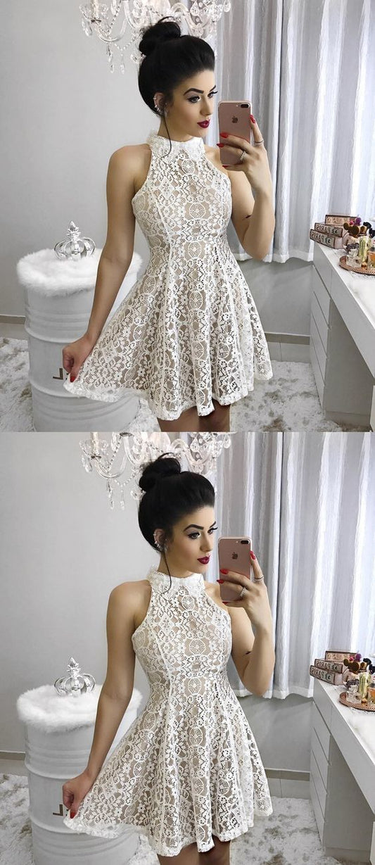 Fashion Caroline Homecoming Dresses Lace A-Line High Neck Short/Mini Dress CD298 Party