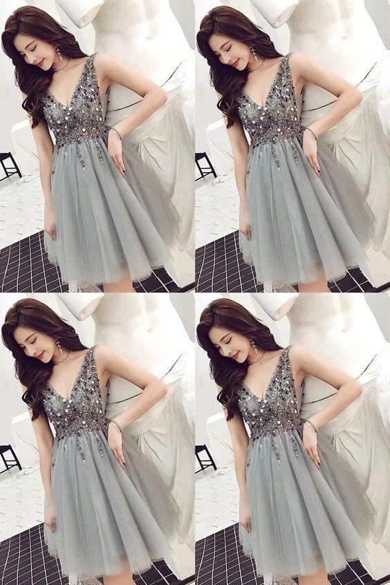 Sparkle V Neck Short Setlla Homecoming Dresses 2024 Party Dresses CD2981