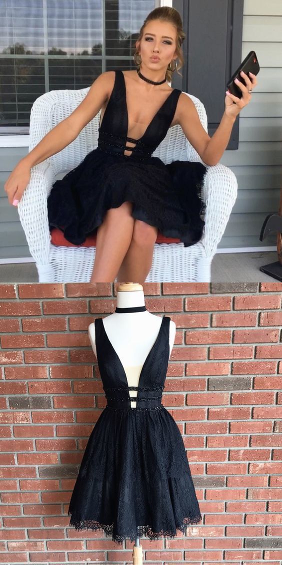 Little Dahlia Homecoming Dresses Lace Black Short White CD304