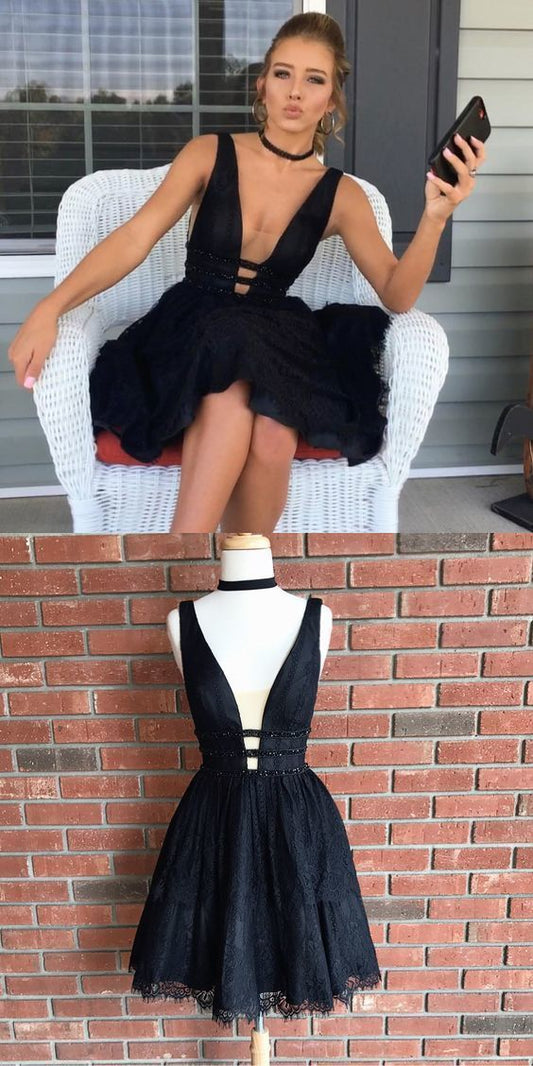 Little Dahlia Homecoming Dresses Lace Black Short White CD304