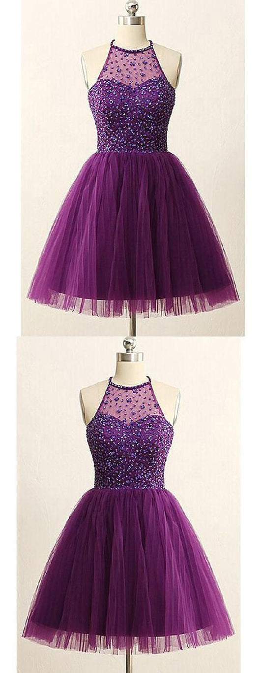 Sleeveless Short Open Homecoming Dresses Sandy Back Purple CD3186
