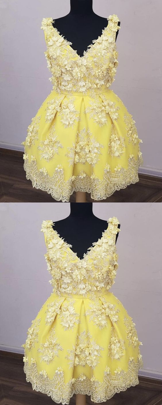Cute Yellow Dresses Lace Leila Homecoming Dresses CD3448