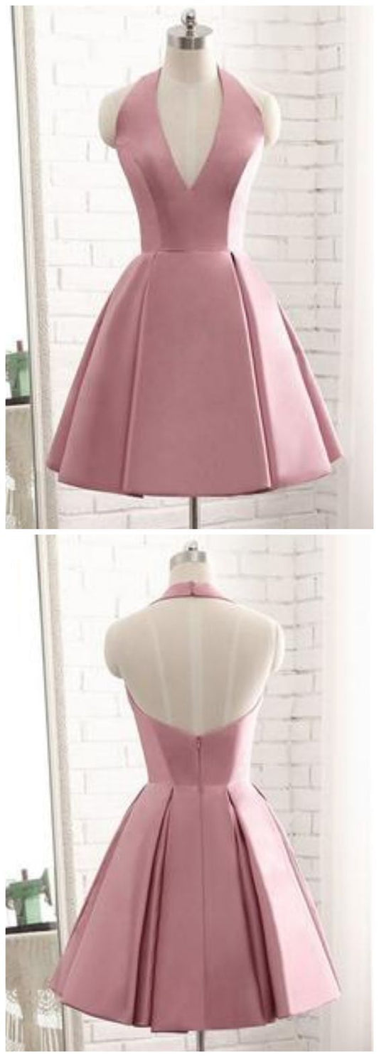 Cocktail Homecoming Dresses Annabella V Neck Sleeveless Halter Backless Dresses CD3464