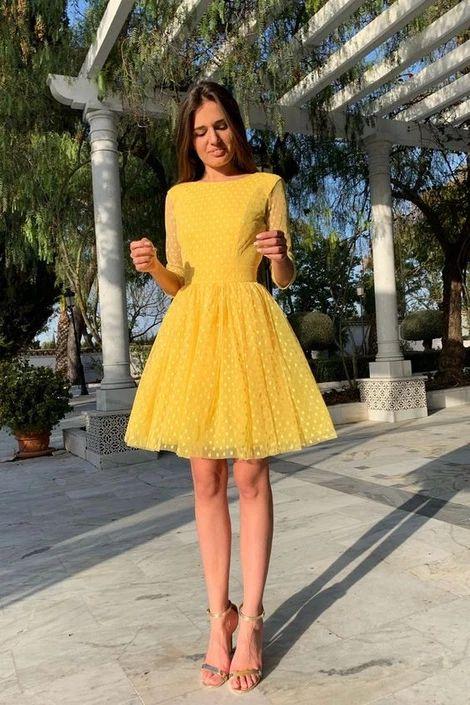 2024 Yellow A Line Nylah Homecoming Dresses CD3471