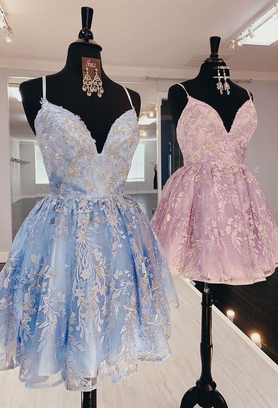 Princess Short Light Sky Blue Formal Hoco Asia Lace Homecoming Dresses Pink Dresses For Teens CD3503