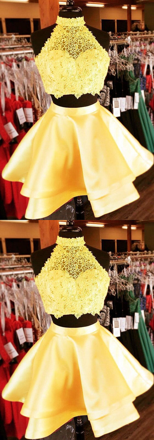 Two Homecoming Dresses Ana Piece Short Dresses Yellow CD3551