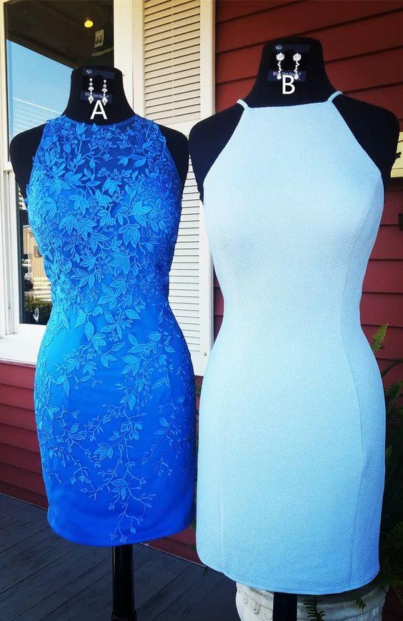 Short Homecoming Dresses Cocktail Giovanna Blue Fitted Dresses CD3613