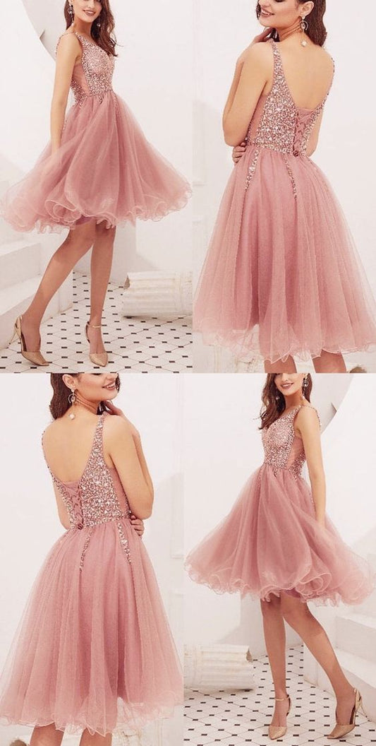 Cute Back Yamilet Homecoming Dresses Pink To School Dress Tulle Party Dress CD3701