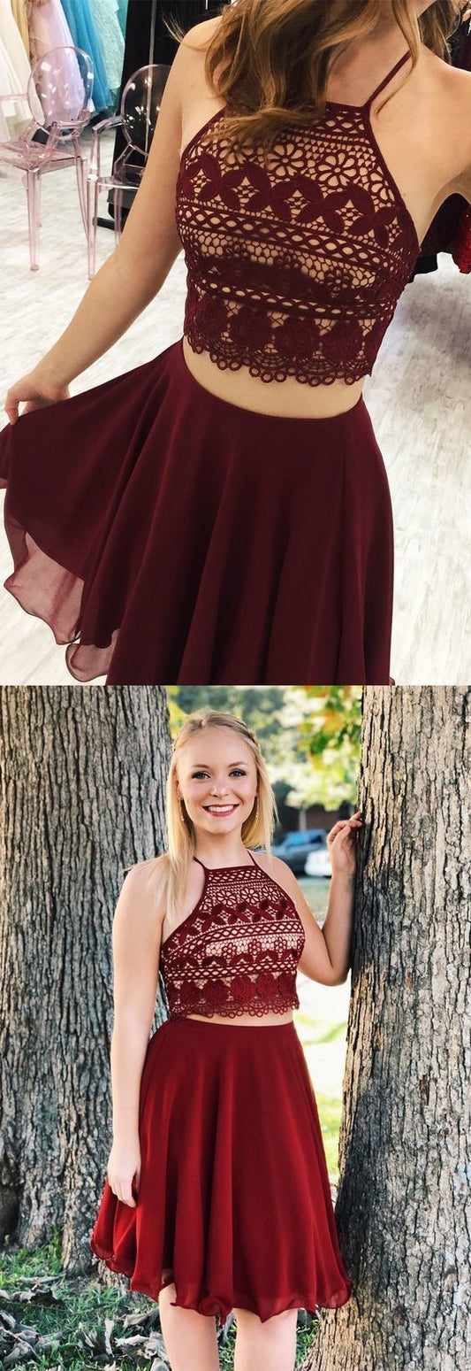 Two Piece Short Jean Homecoming Dresses Burgundy CD378