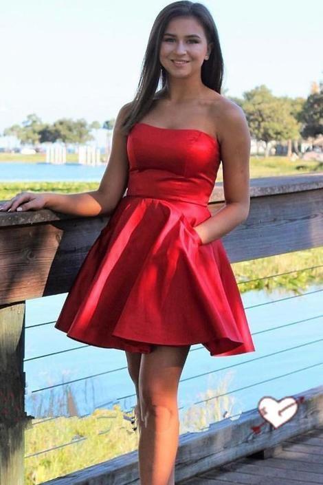 Strapless Short Red With Liliana Homecoming Dresses Pocket CD3787