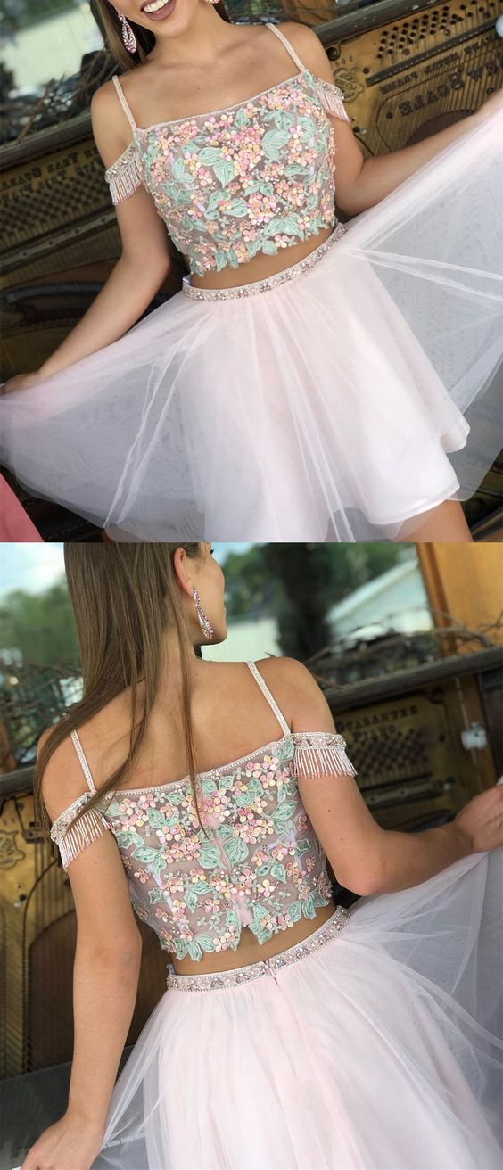 Two Piece Short Cute Pink Homecoming Dresses Shirley CD3906