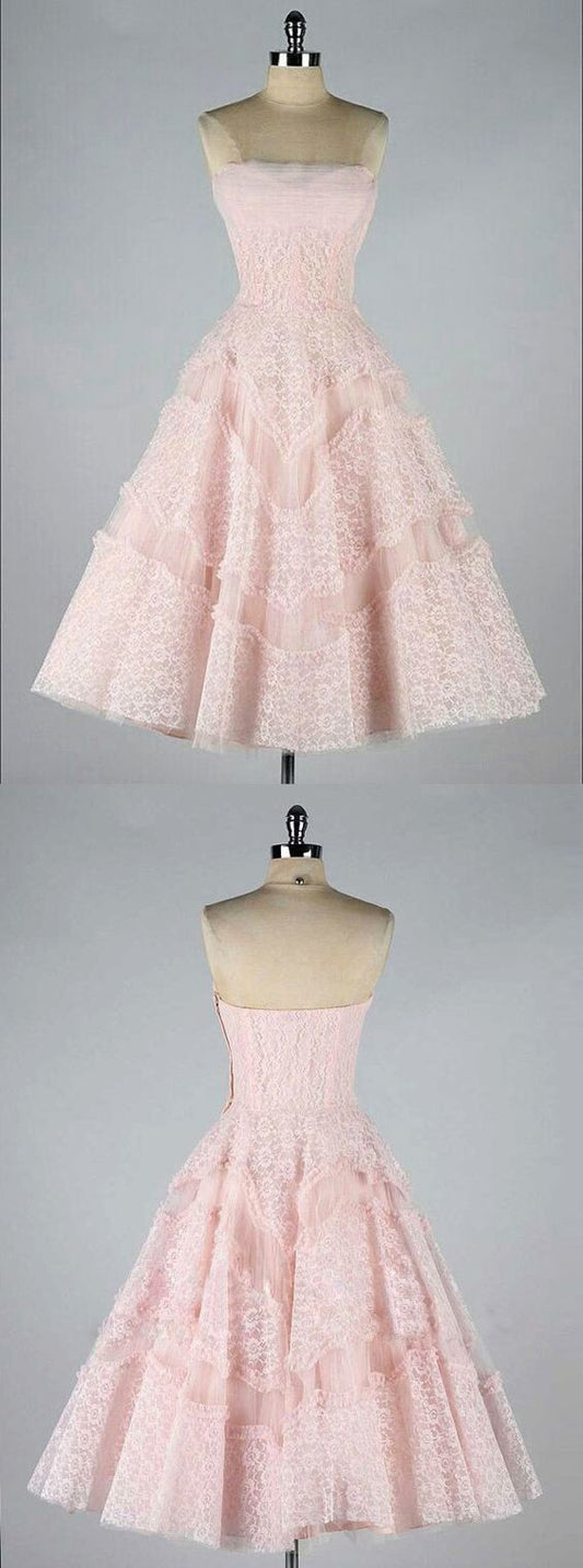 Lace Pink Jan Homecoming Dresses Strapless CD3990